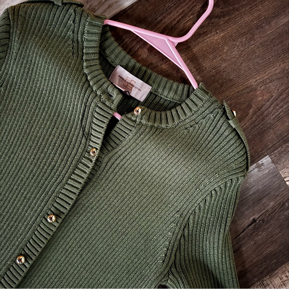 French Connection Olive Ribbed Knit sweater Dress - Picture 12 of 13